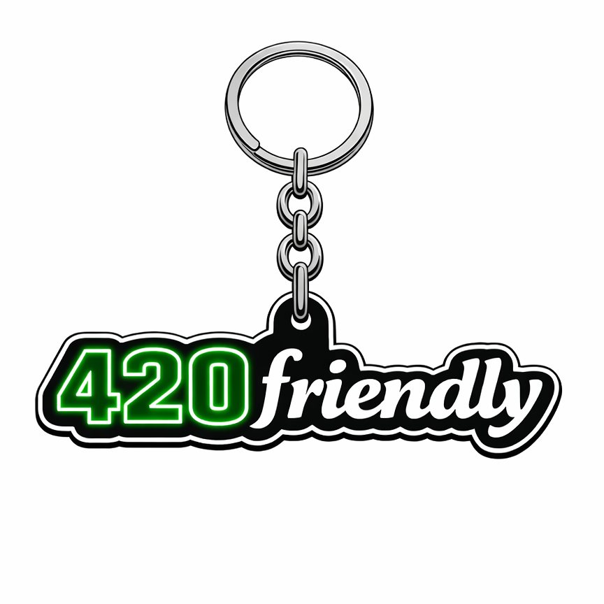 420 friendly keychain with neon green numbers
